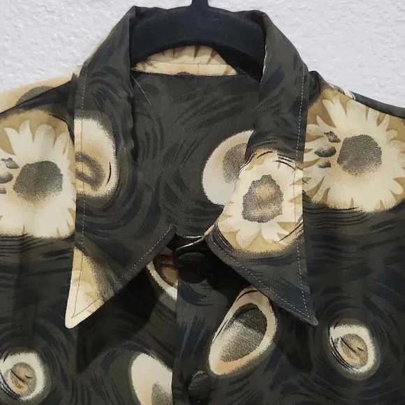 Hand Made Button Down Collar Blouse Gold And  Brown Colors - Picture 8 of 9